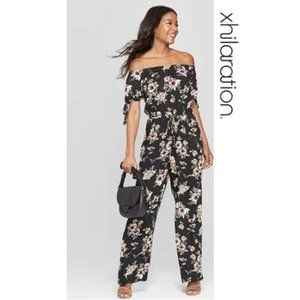 xhilaration black floral jumpsuit S